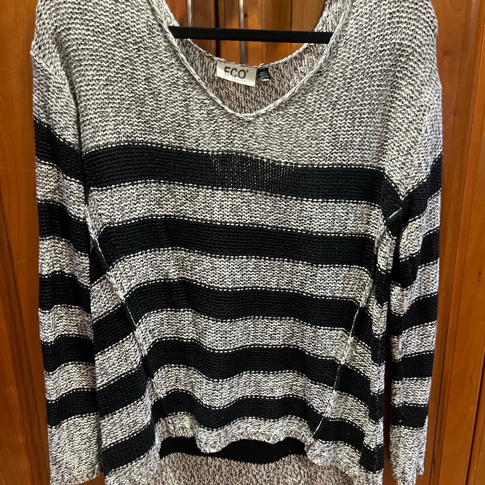 Black and Gray Striped Women's Sweater